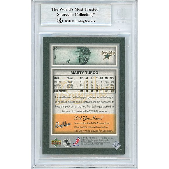 Marty Turco Signed Stars 2005-06 Beehive Hockey Card Beckett BAS Autograph Slab - Picture 2 of 4